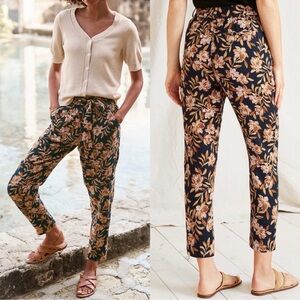 Garnet Hill Gauzy Organic Cotton Floral Print Ankle Pants Size S